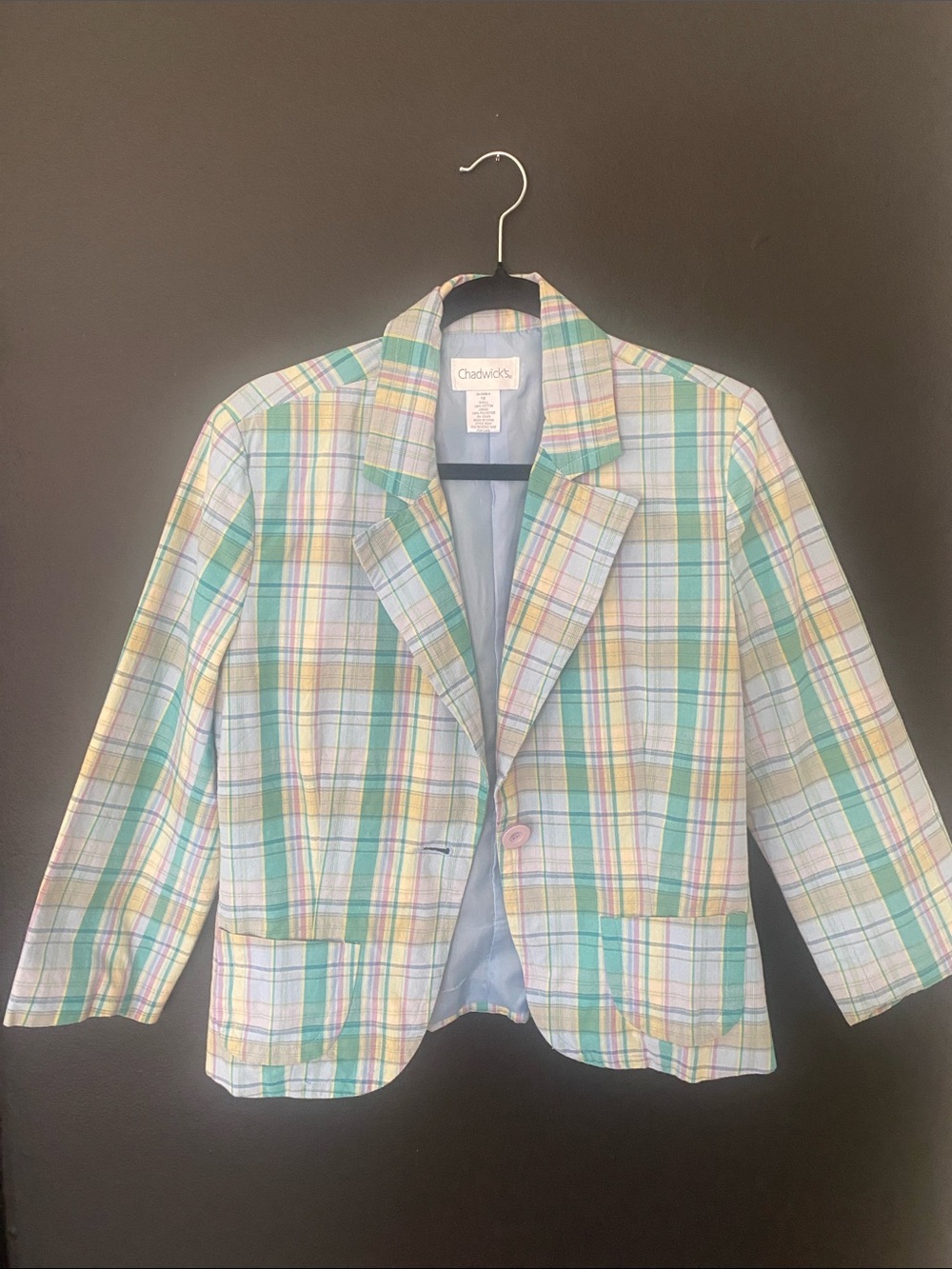 Chadwicks Vintage Pastel Plaid Blazer in Mint, Blue & Yellow